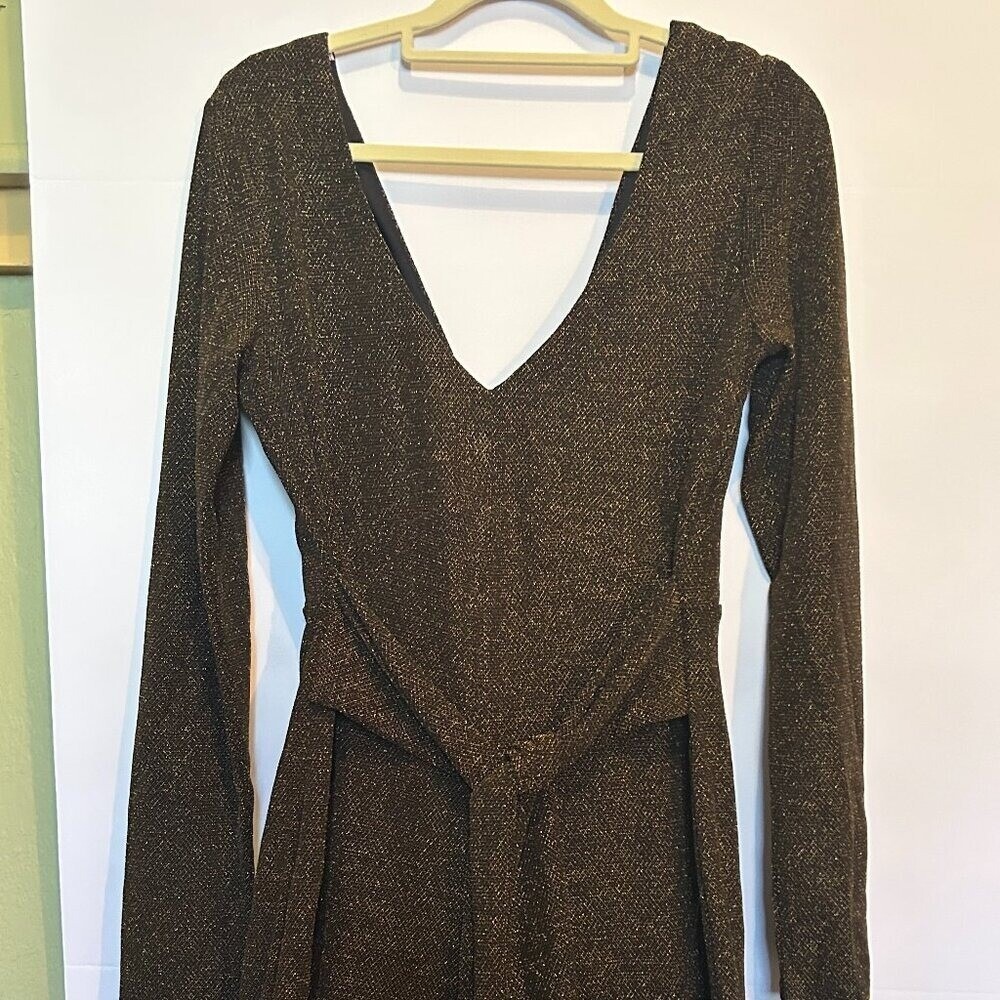Lulu's Shining After You black and gold lurex long sleeve jumpsuit, new with tag